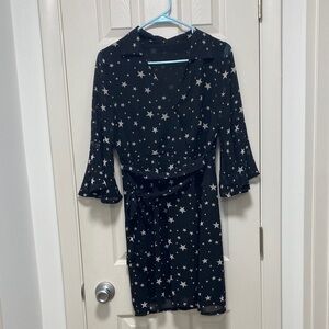 Black Star Print Wrap Dress